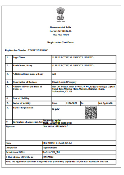 Certificate of GST